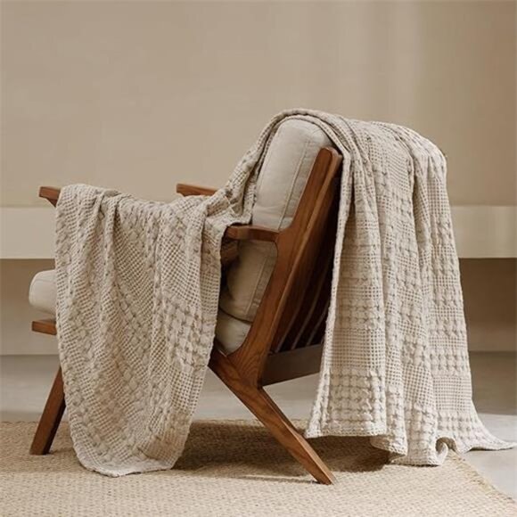 100% Cotton Waffle Weave Throw Blanket, Soft Lightweight Breathable Cozy - Picture 7 of 7